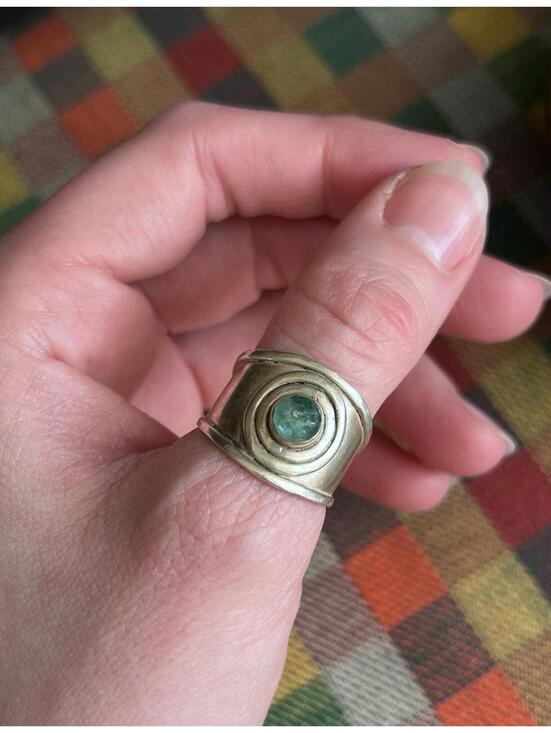 Jewelry - Vintage Sterling Silver Modernist Green Stone Ring Adjustable 925